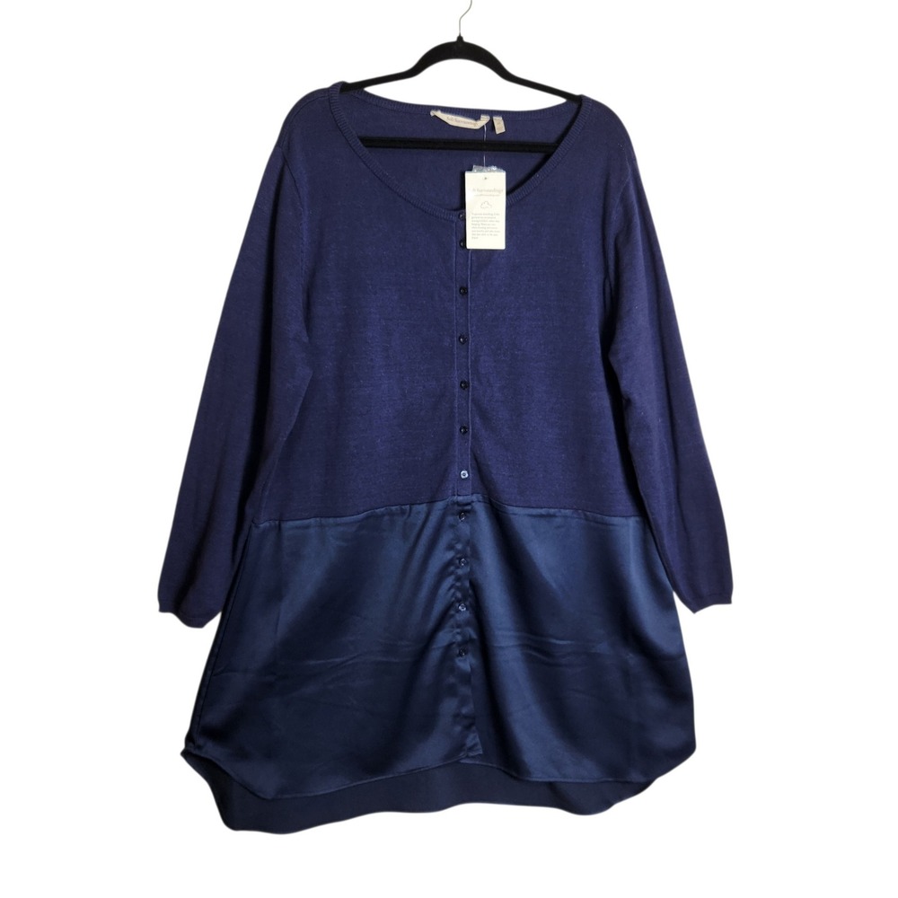 Soft Surroundings Navy Mixed Media Knit Woven Cardigan 2X